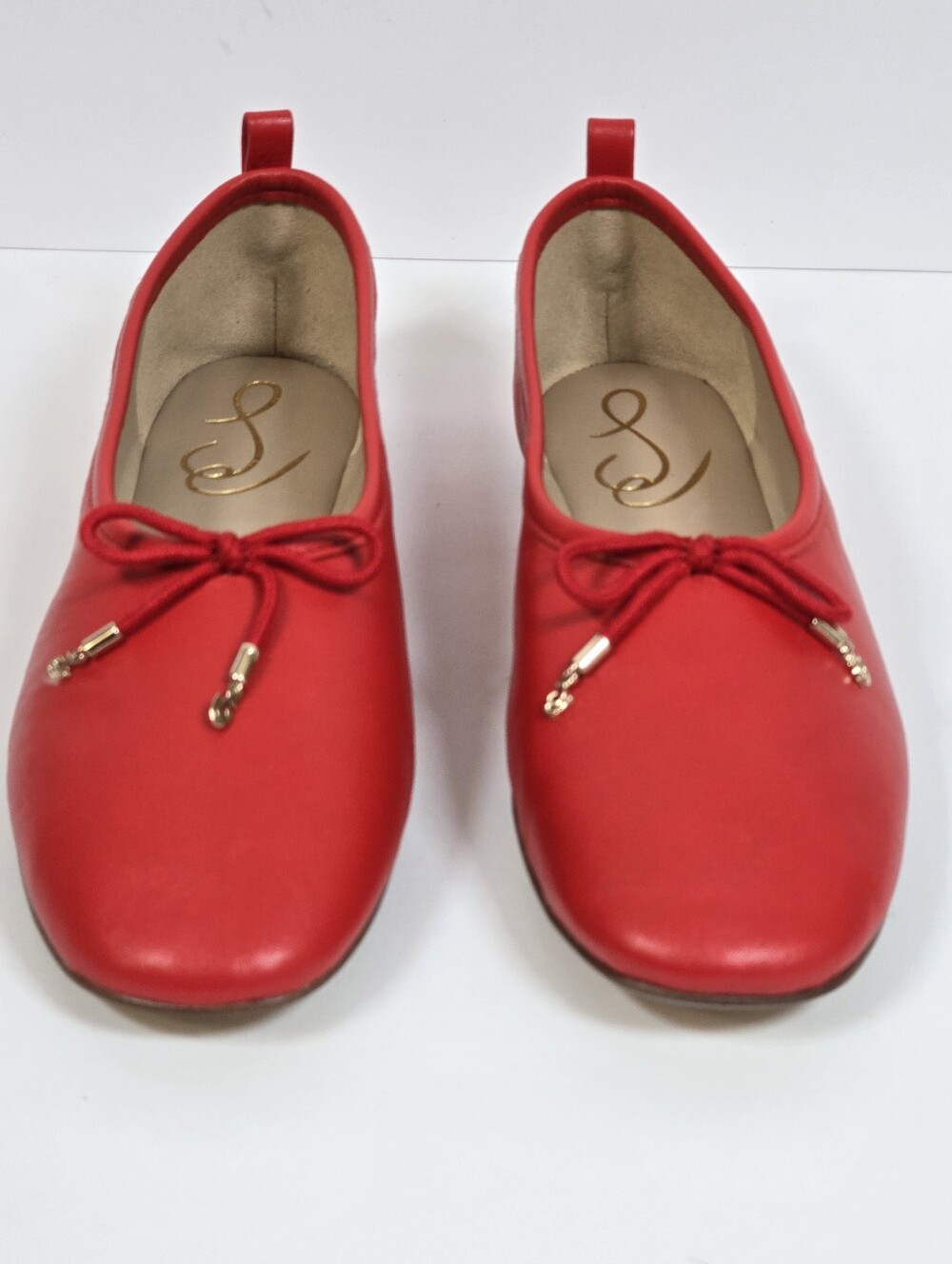 Sam Edelman Ari Ballet Flats Red Leather Bow Square Toe Classic Ballerina 7.5 - Picture 5 of 12